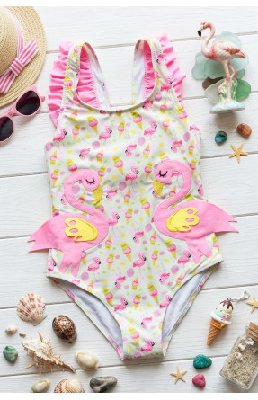 Купальник детский слитный для девочки молочного цвета с принтом 968 213406C