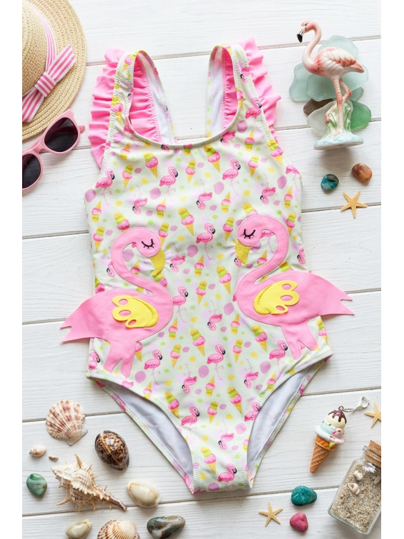 Купальник детский слитный для девочки молочного цвета с принтом 968 213406C