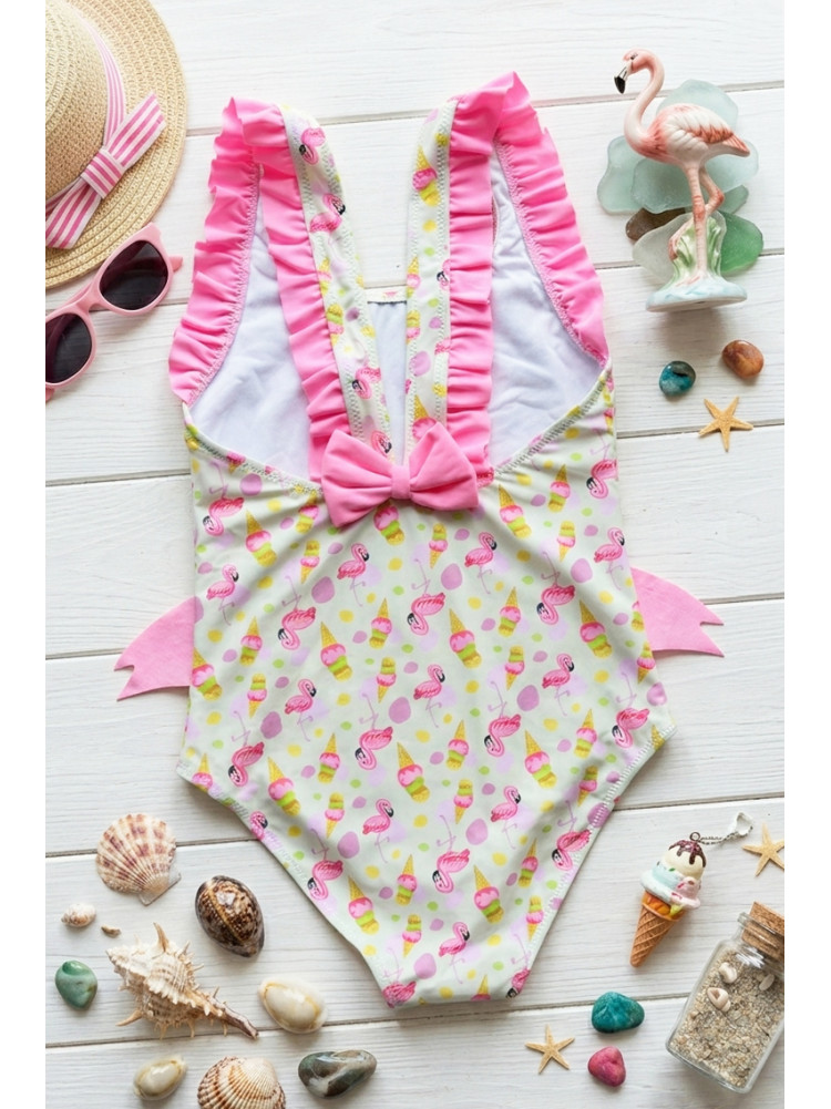 Купальник детский слитный для девочки молочного цвета с принтом 968 213406C