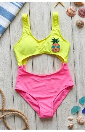 Купальник детский слитный для девочки желтого цвета с принтом 824-1 213407C