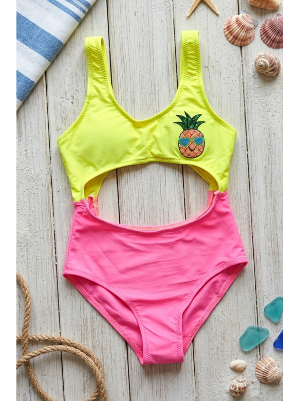 Купальник детский слитный для девочки желтого цвета с принтом 824-1 213407C