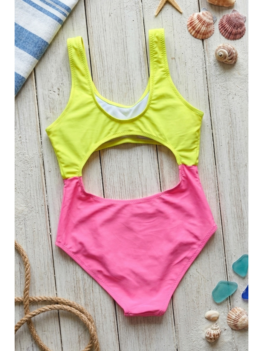 Купальник детский слитный для девочки желтого цвета с принтом 824-1 213407C