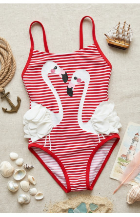 Купальник детский слитный для девочки бело-красного цвета с принтом 830 213408C