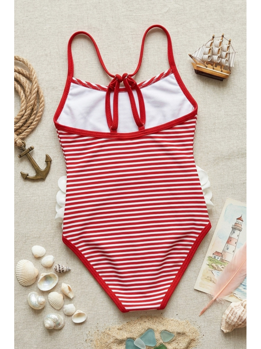 Купальник детский слитный для девочки бело-красного цвета с принтом 830 213408C