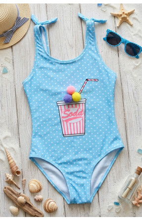 Купальник детский слитный для девочки голубого цвета с принтом 1026 213409C