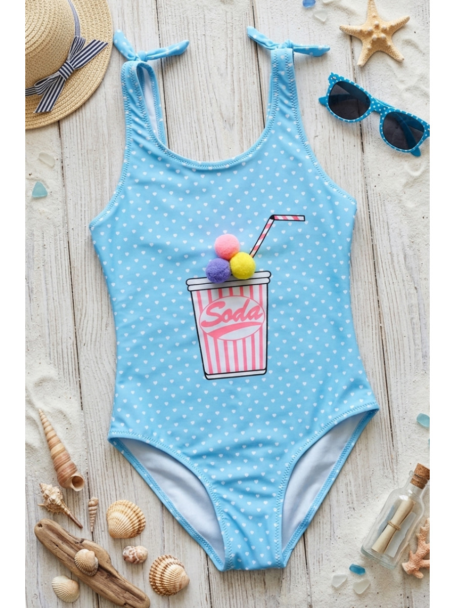 Купальник детский слитный для девочки голубого цвета с принтом 1026 213409C