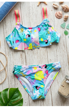 Купальник детский для девочки голубого цвета с принтом 1028 213410C