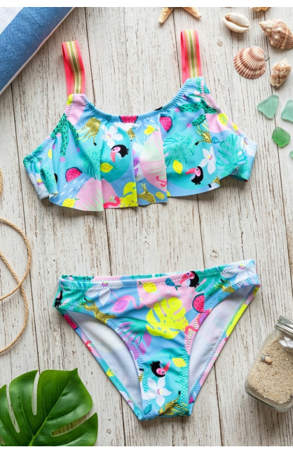 Купальник детский для девочки голубого цвета с принтом 1028 213410C