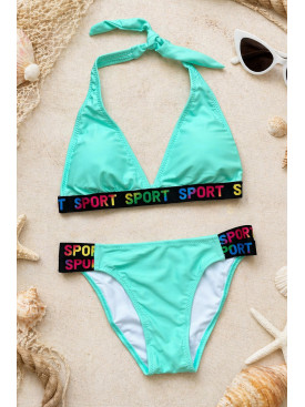 Купальник подростковый для девочки бирюзового цвета с принтом 973-1 213411C