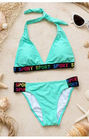 Купальник подростковый для девочки бирюзового цвета с принтом 973-1 213411C