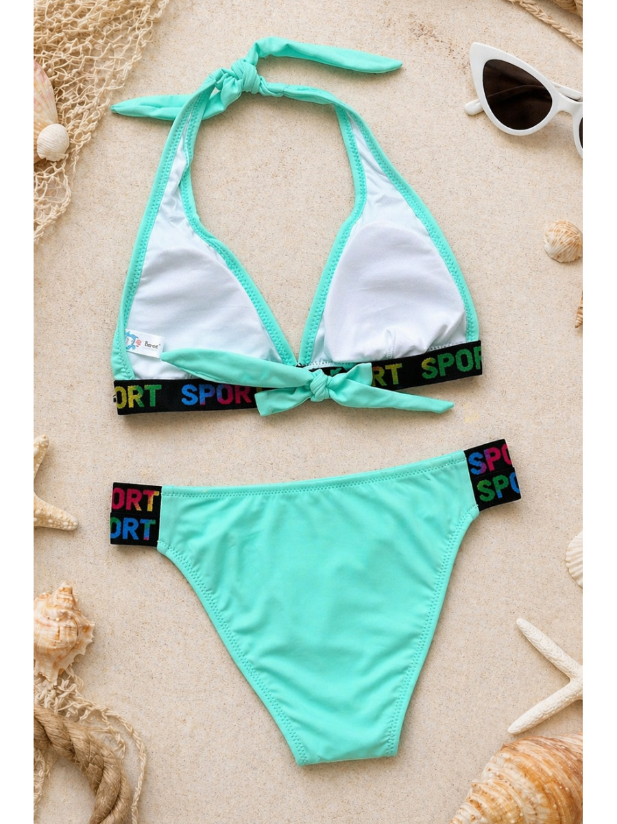 Купальник подростковый для девочки бирюзового цвета с принтом 973-1 213411C