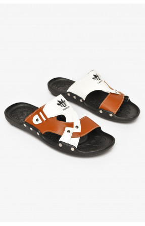 Шлепки мужские бело-коричневого цвета С1 213434C