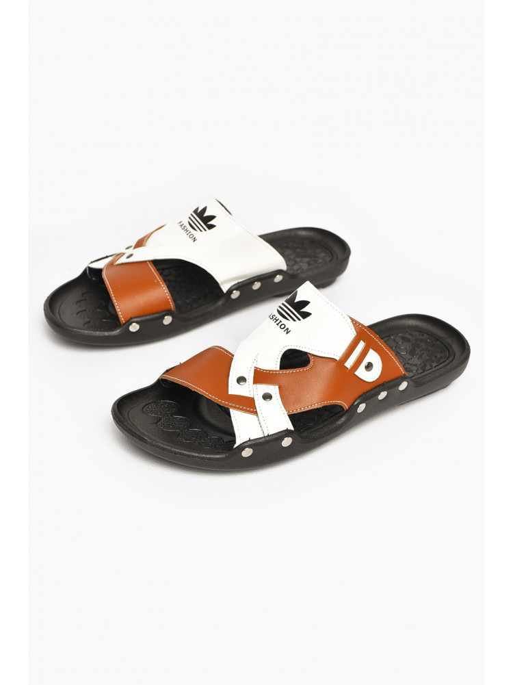 Шлепки мужские бело-коричневого цвета С1 213434C