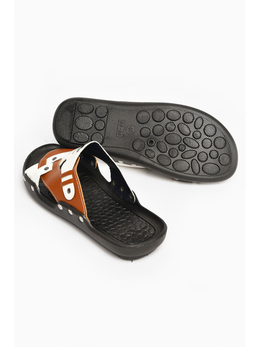 Шлепки мужские бело-коричневого цвета С1 213434C