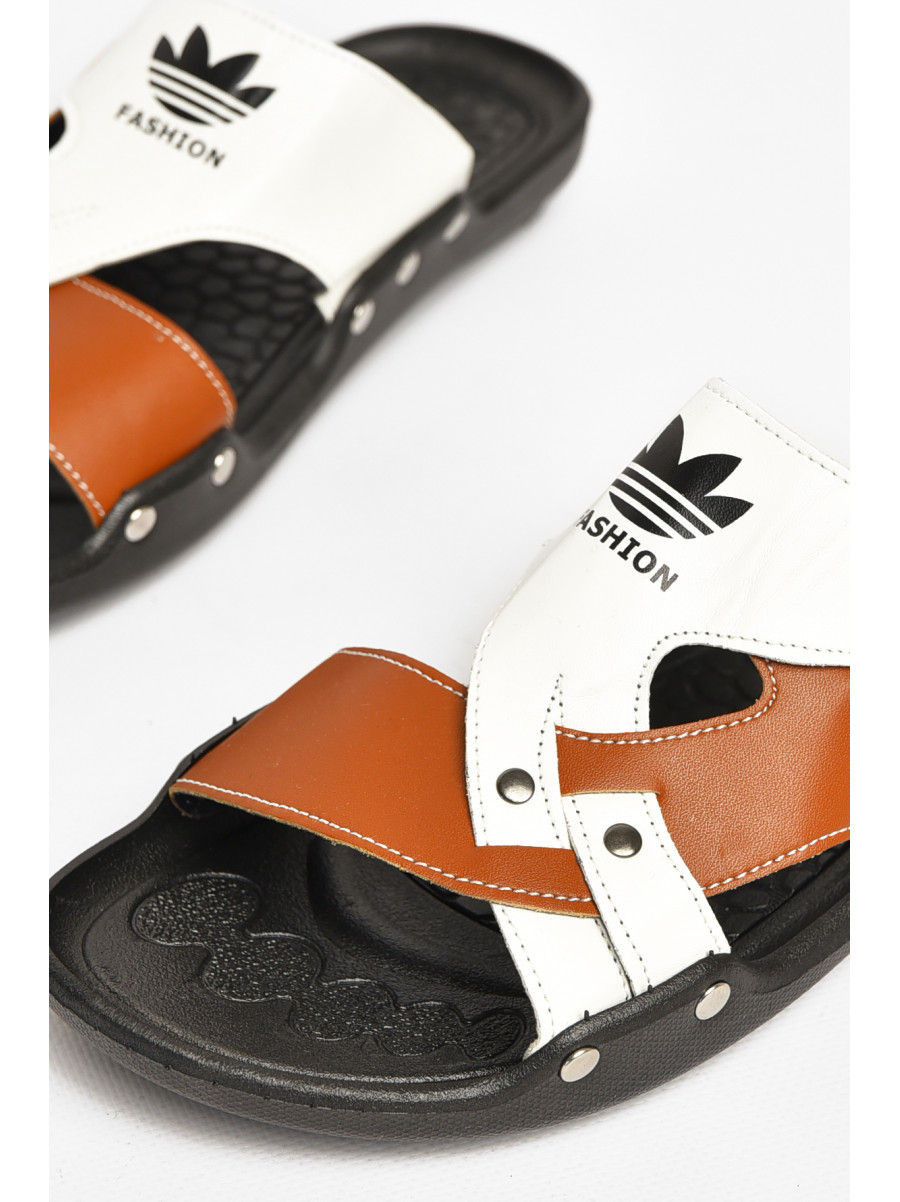 Шлепки мужские бело-коричневого цвета С1 213434C