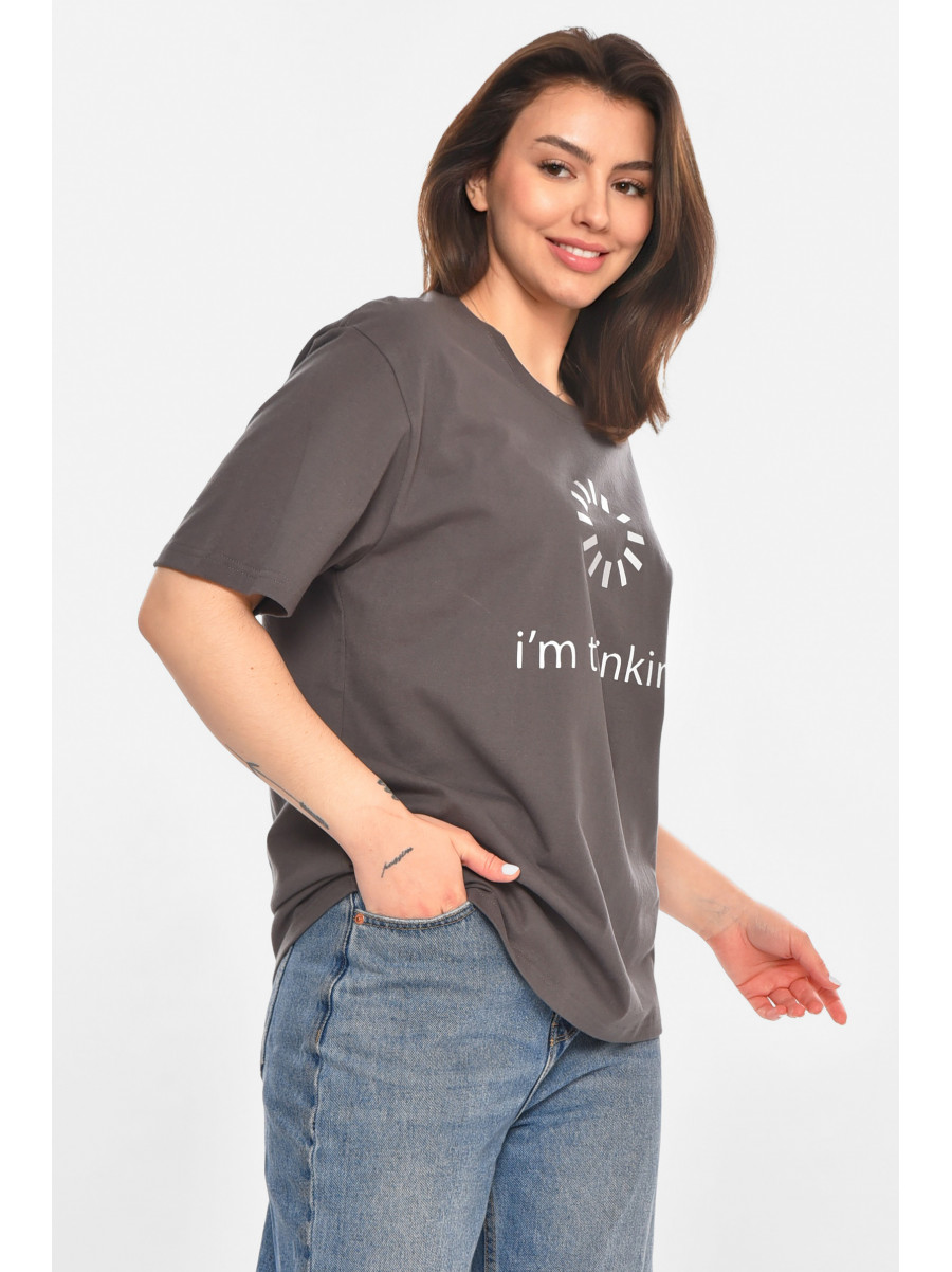 Футболка женская серого цвета с принтом 213439C