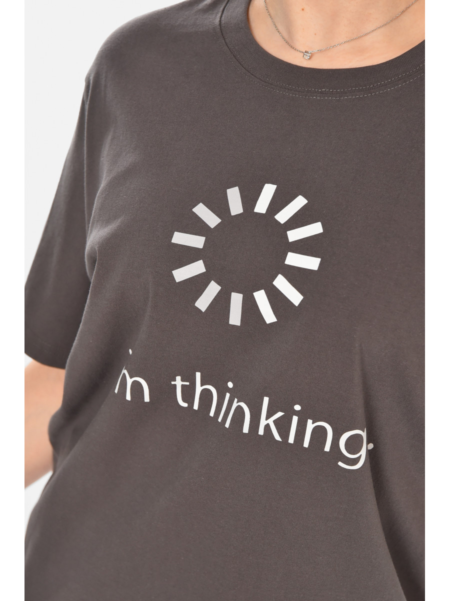 Футболка женская серого цвета с принтом 213439C