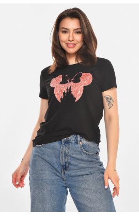 Футболка женская черного цвета с принтом 213441C