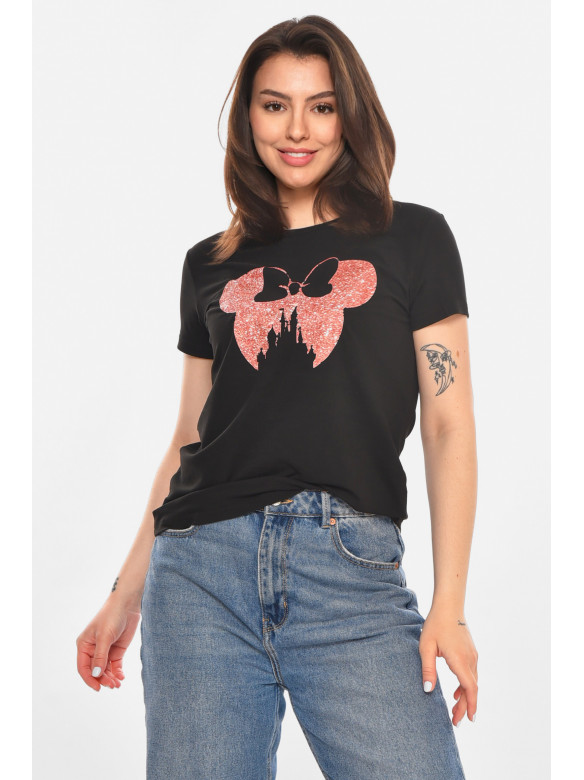 Футболка женская черного цвета с принтом 213441C