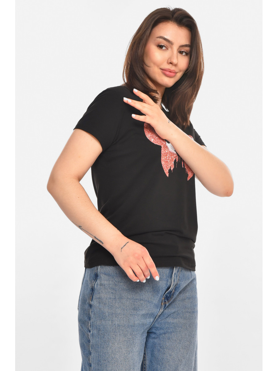 Футболка женская черного цвета с принтом 213441C