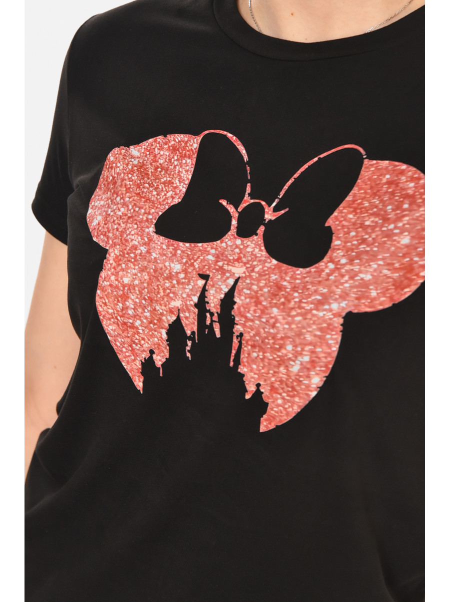 Футболка женская черного цвета с принтом 213441C