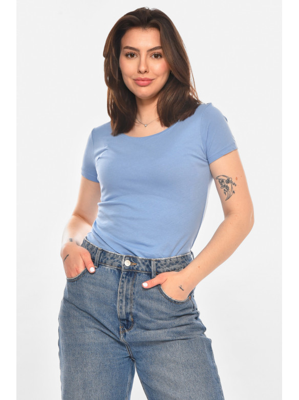 Футболка женская однотонная голубого цвета 213442C