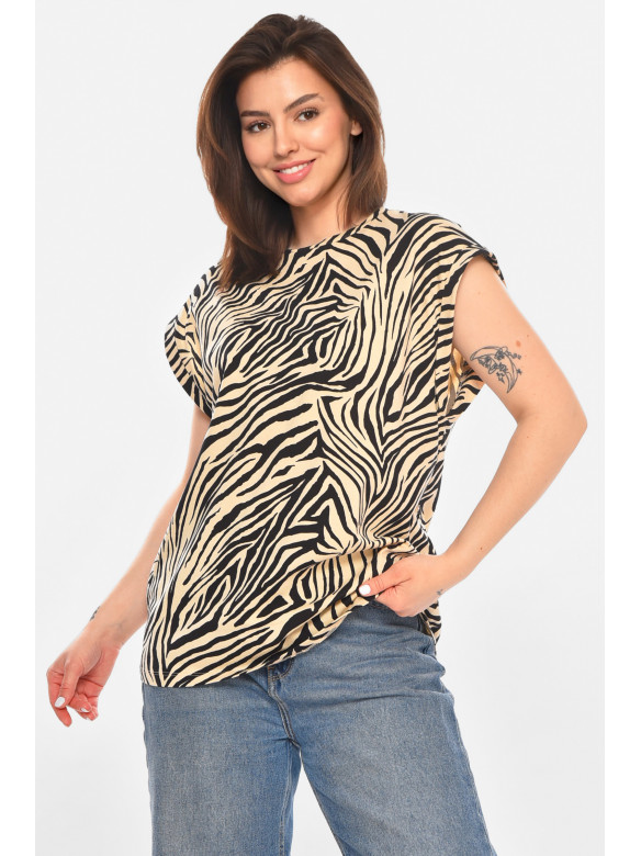 Футболка женская бежевого цвета с принтом 213443C