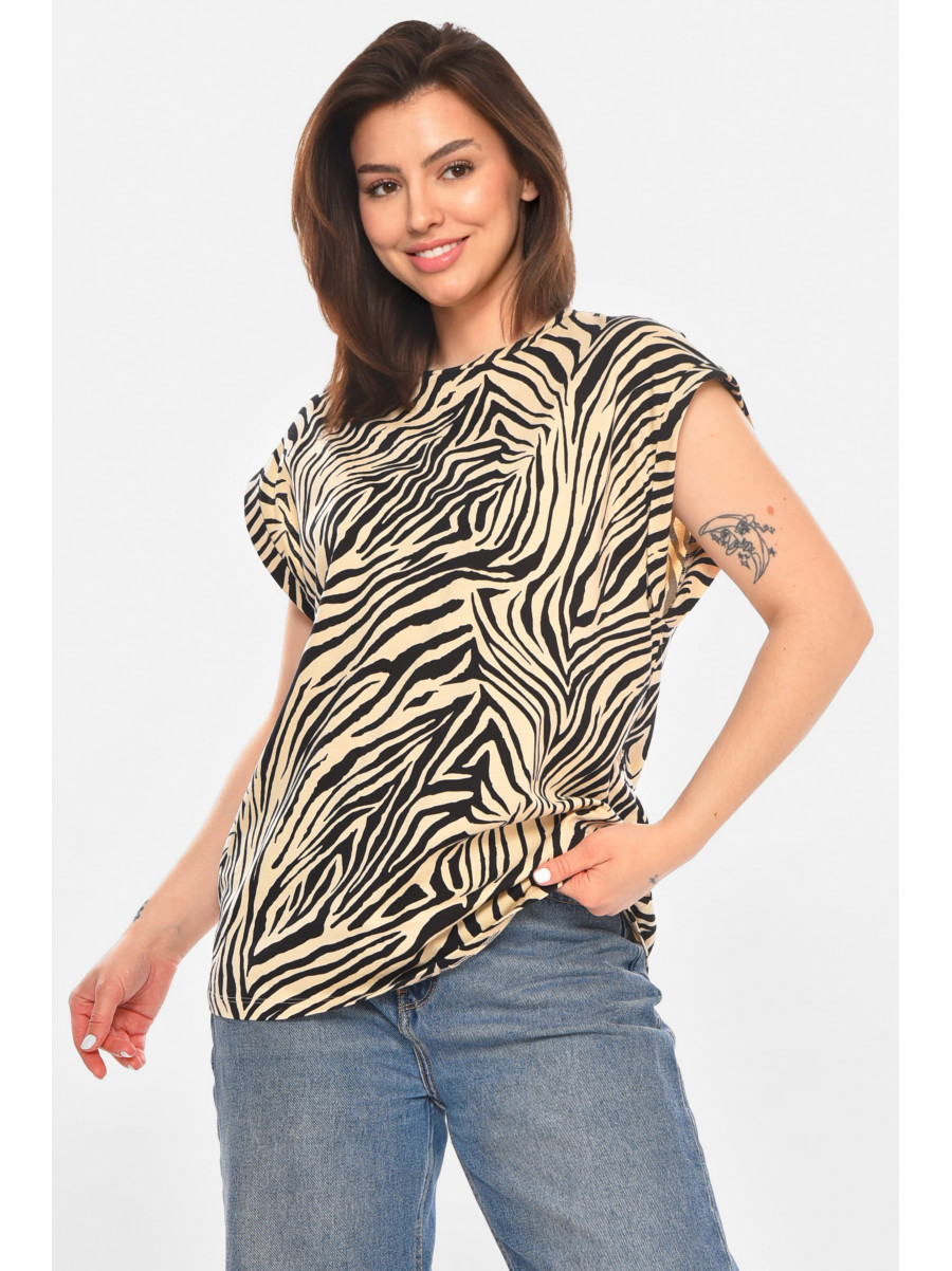 Футболка женская бежевого цвета с принтом 213443C