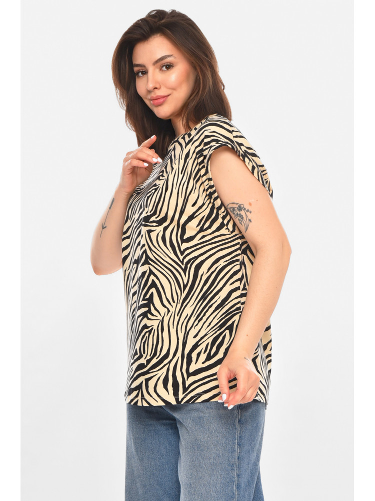 Футболка женская бежевого цвета с принтом 213443C