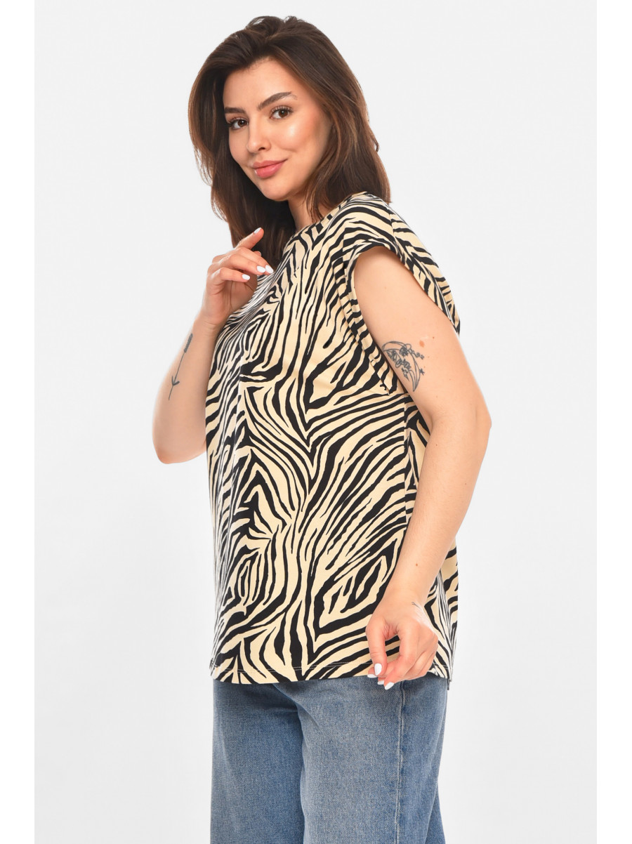 Футболка женская бежевого цвета с принтом 213443C