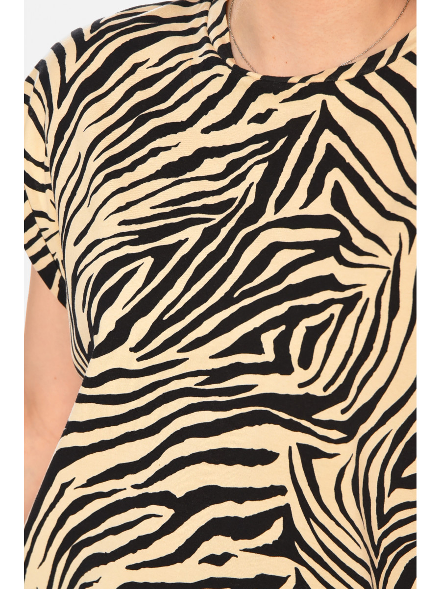 Футболка женская бежевого цвета с принтом 213443C