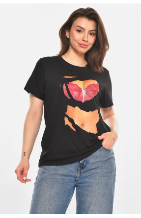Футболка женская черного цвета с принтом 213444C