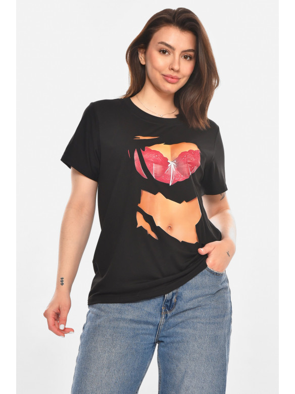 Футболка женская черного цвета с принтом 213444C