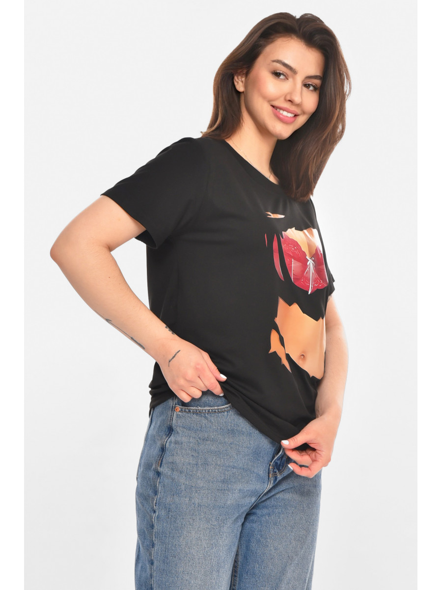 Футболка женская черного цвета с принтом 213444C