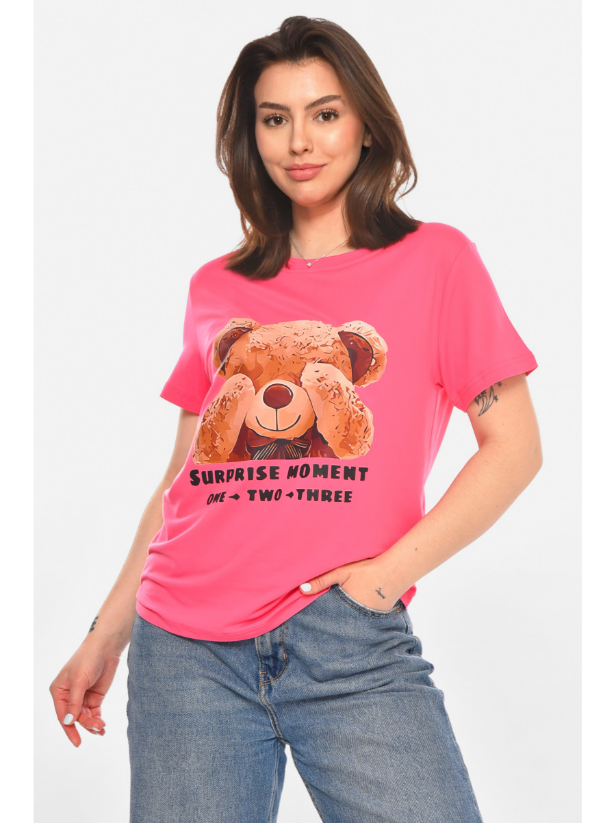 Футболка женская розового цвета с принтом 213445C