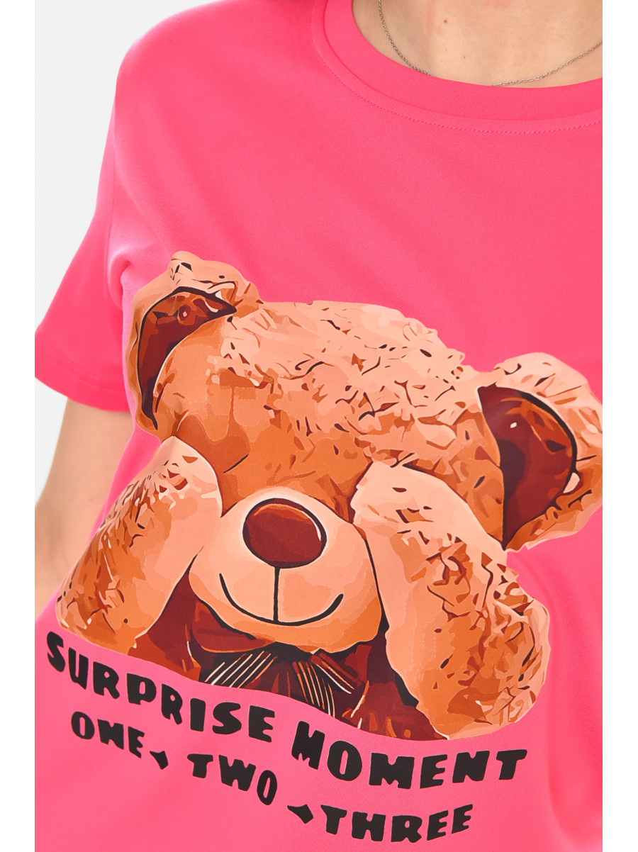 Футболка женская розового цвета с принтом 213445C