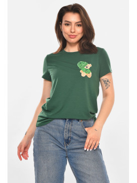 Футболка женская зеленого цвета с принтом 213446C
