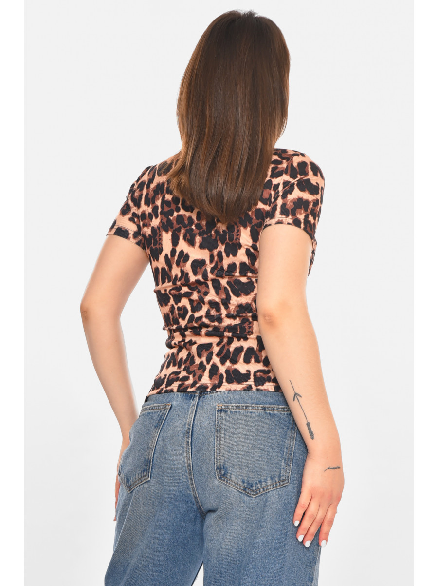 Футболка женская бежевого цвета с принтом 213450C