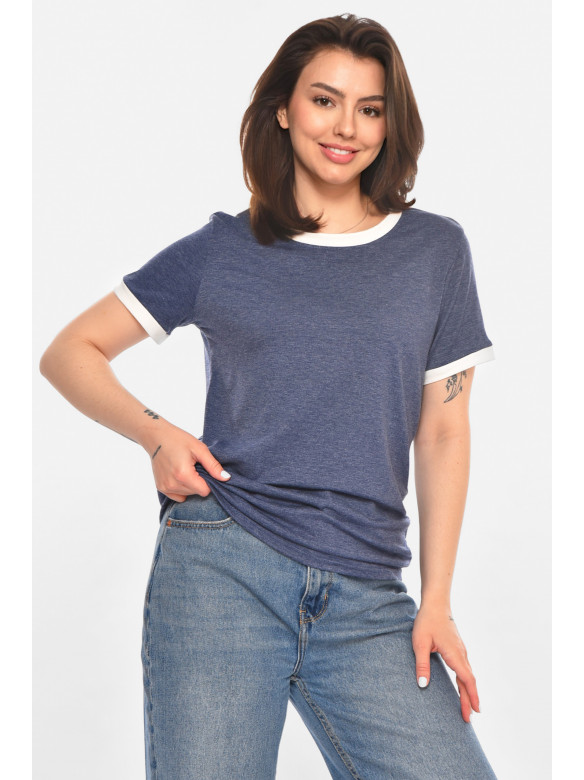 Футболка женская однотонная тёмно-синего цвета 213452C