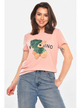 Футболка жіноча рожевого кольору з принтом 213455C