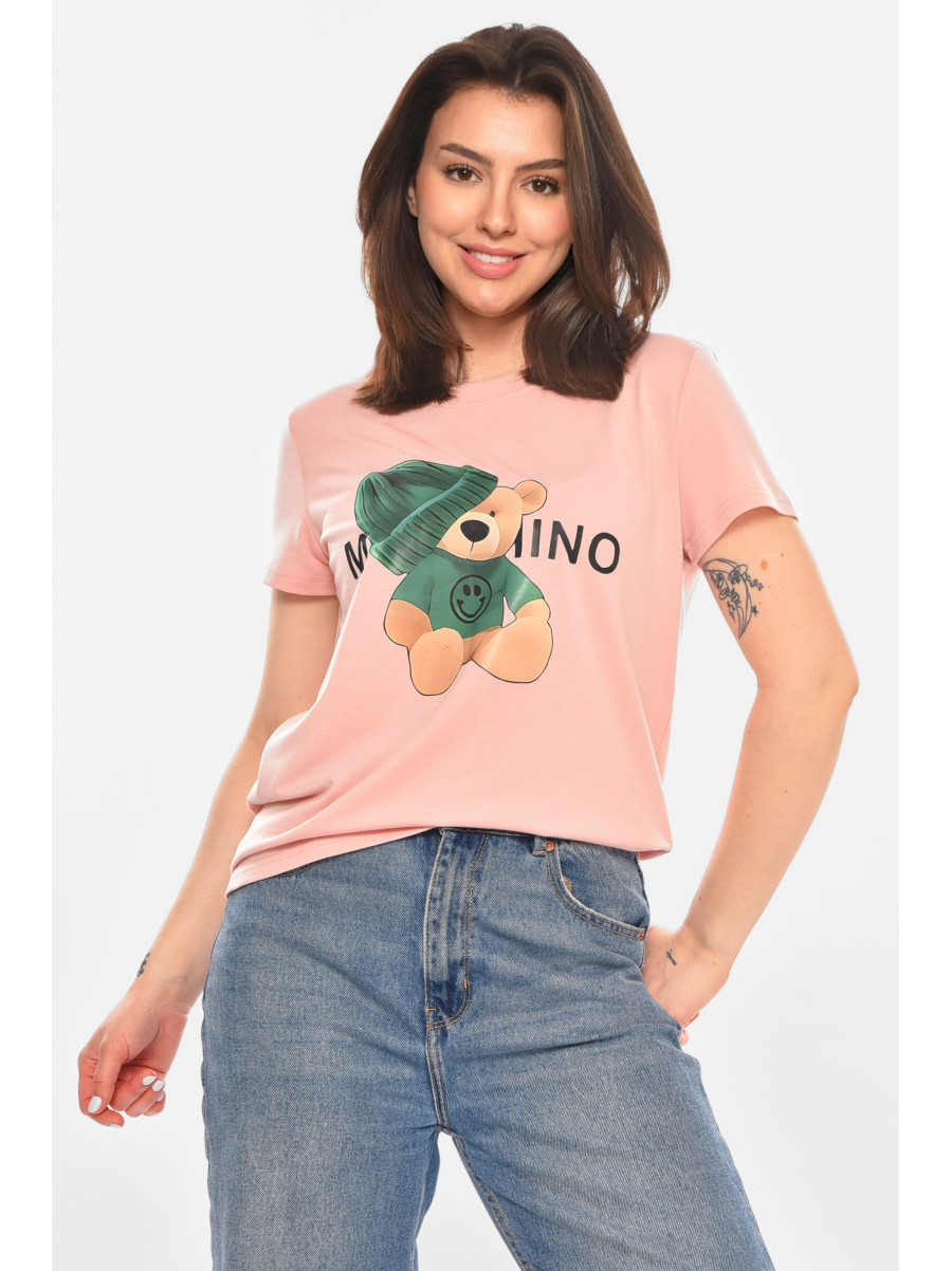 Футболка женская розового цвета с принтом 213455C
