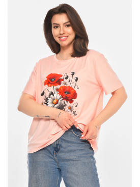 Футболка женская розового цвета с принтом 213456C