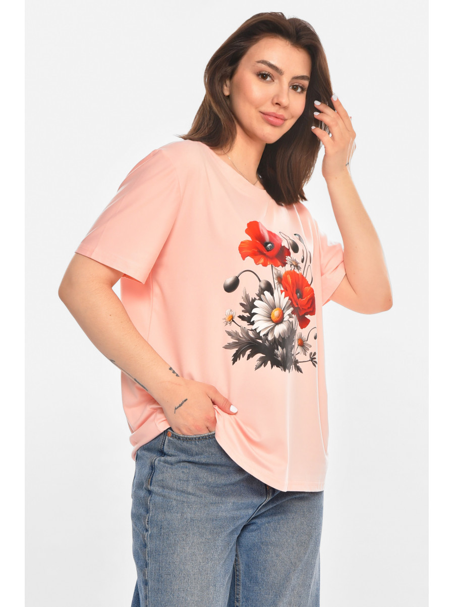 Футболка женская розового цвета с принтом 213456C