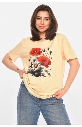 Футболка женская бежевого цвета с принтом 213457C