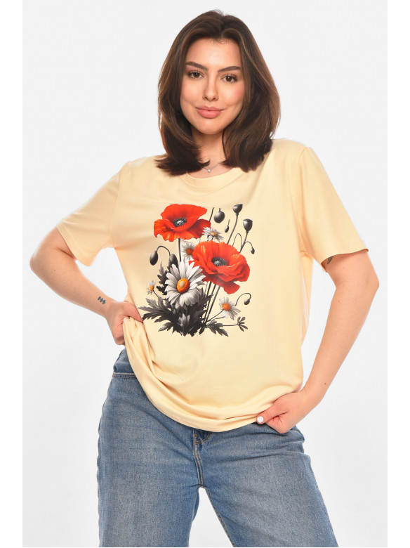 Футболка женская бежевого цвета с принтом 213457C