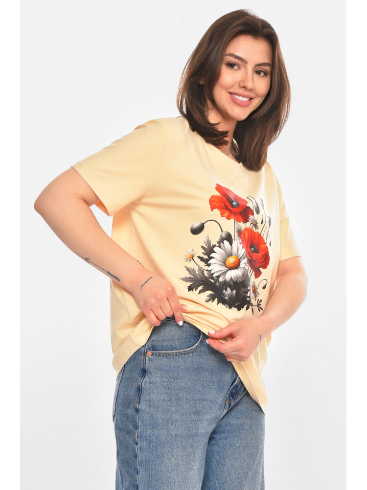 Футболка женская бежевого цвета с принтом 213457C