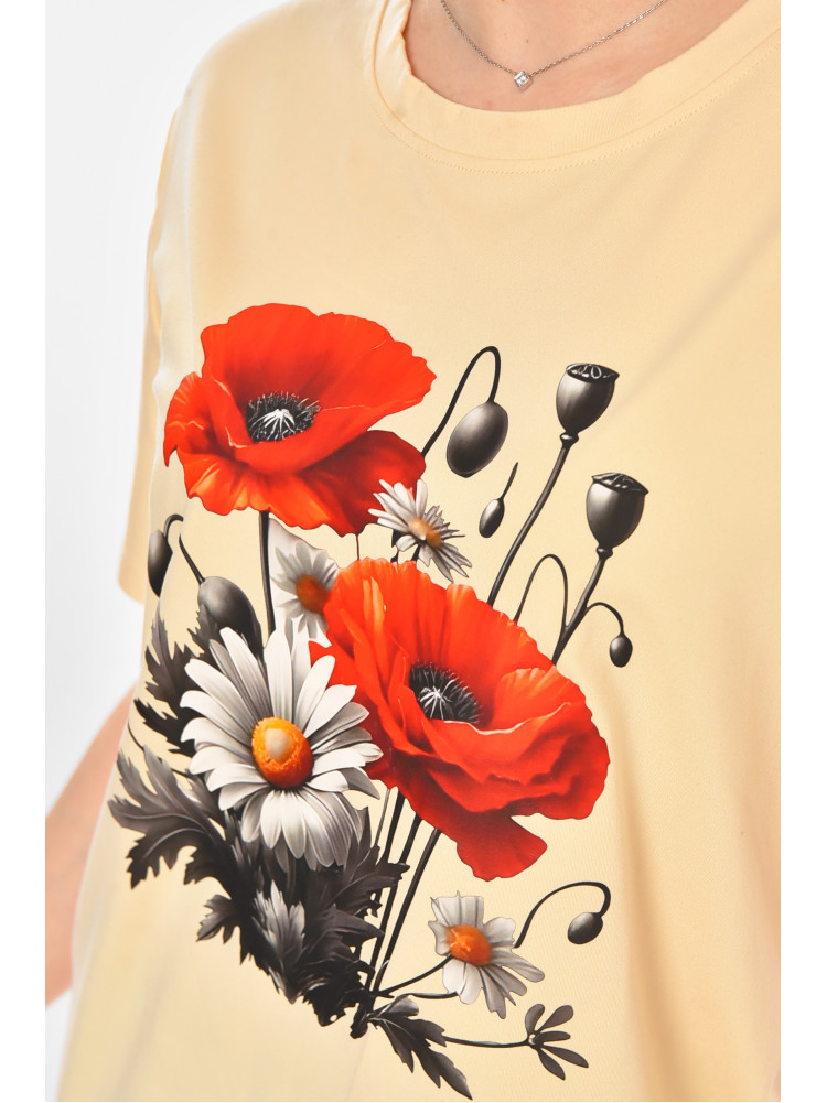 Футболка женская бежевого цвета с принтом 213457C