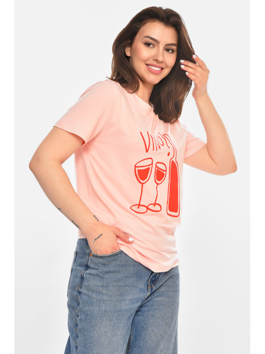 Футболка женская розового цвета с принтом 213458C