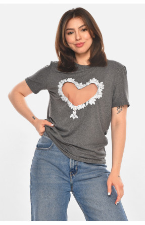 Футболка женская серого цвета с принтом 213464C