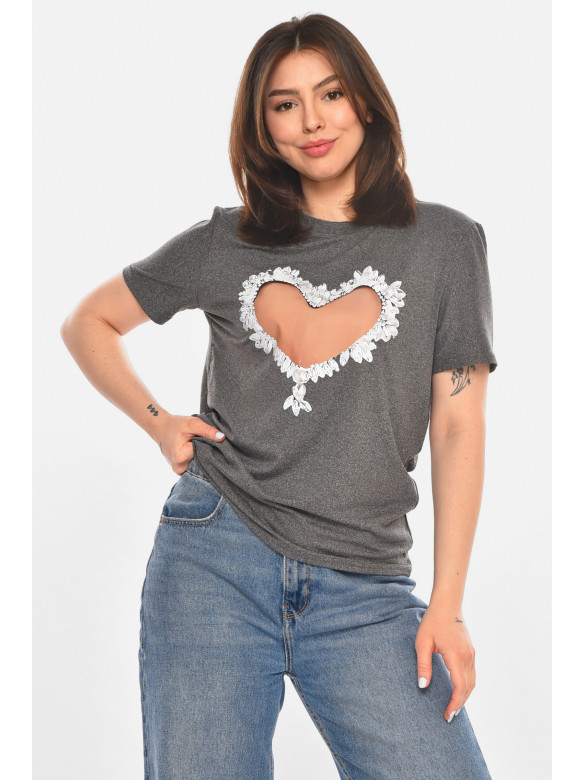 Футболка женская серого цвета с принтом 213464C